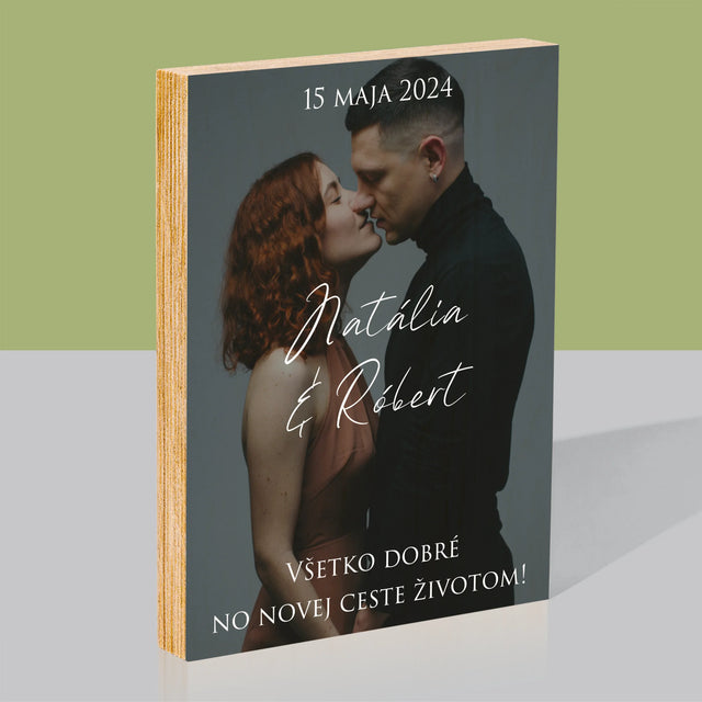 Fotografia A Podpis: Svadobná Fotografia Priania - Tlač Na Drevo (Vertikálne)
