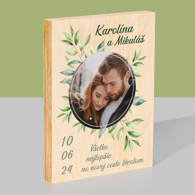 Fotografia A Podpis: Svadobné Lístky - Tlač Na Drevo (Vertikálne)