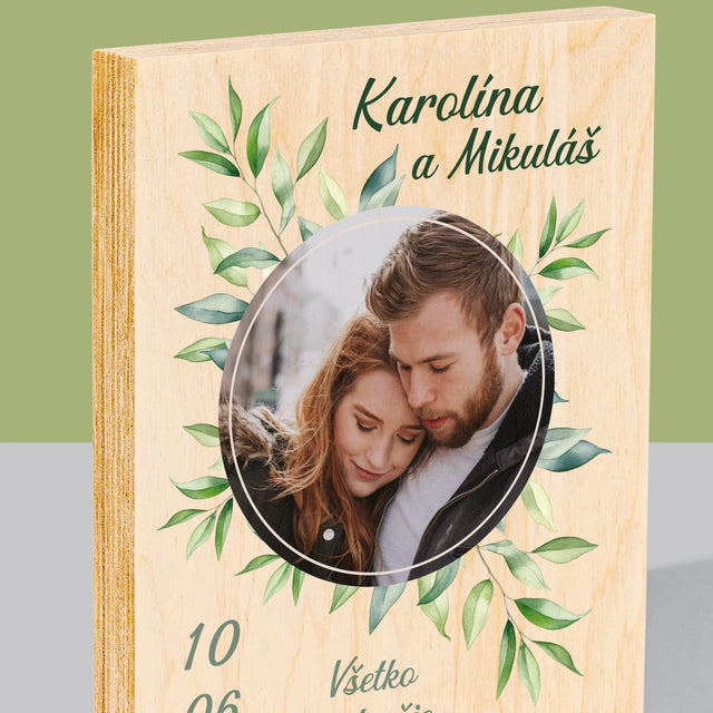 Fotografia A Podpis: Svadobné Lístky - Tlač Na Drevo (Vertikálne)