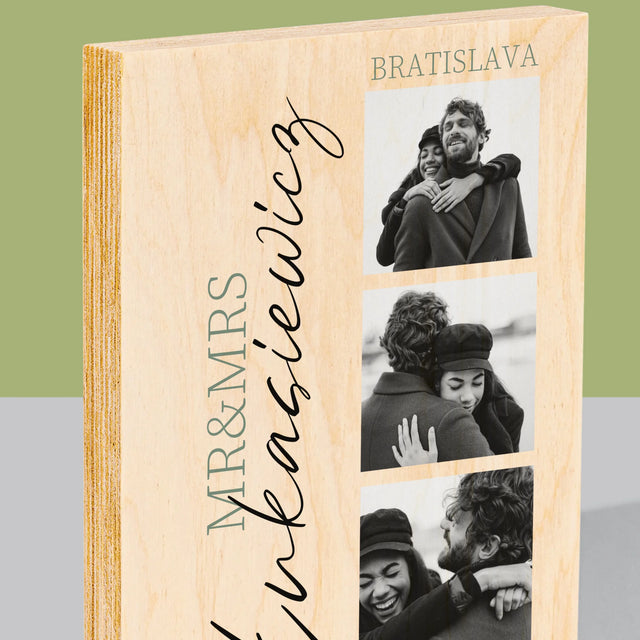 Fotokoláž: Mr&Mrs Svadobné - Tlač Na Drevo (Vertikálne)