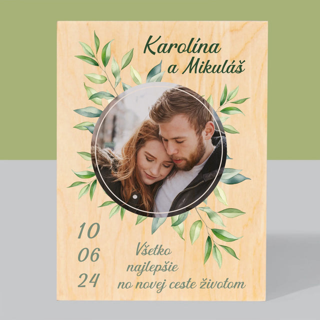 Fotografia A Podpis: Svadobné Lístky - Tlač Na Drevo (Vertikálne)