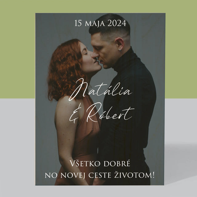 Fotografia A Podpis: Svadobná Fotografia Priania - Tlač Na Drevo (Vertikálne)