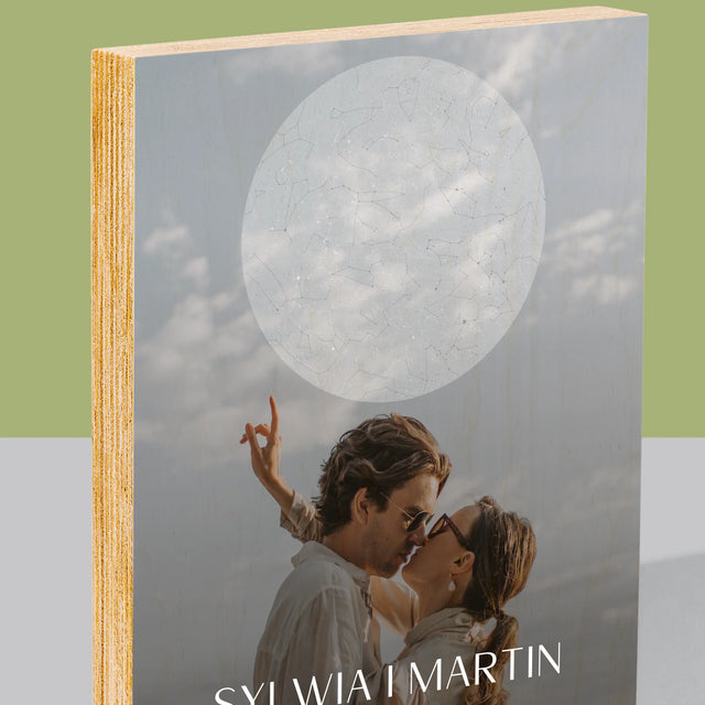 Mapa Hviezd: Svadba - Tlač Na Drevo (Vertikálne)