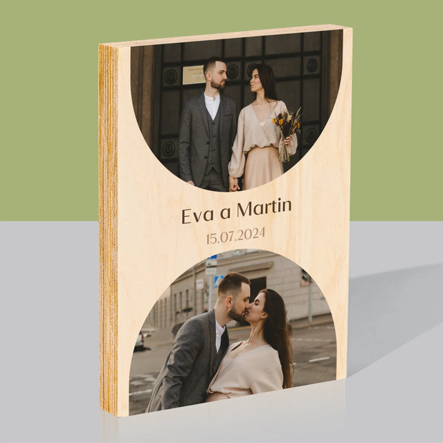 Fotokoláž: Dátum Svadby - Tlač Na Drevo (Vertikálne)