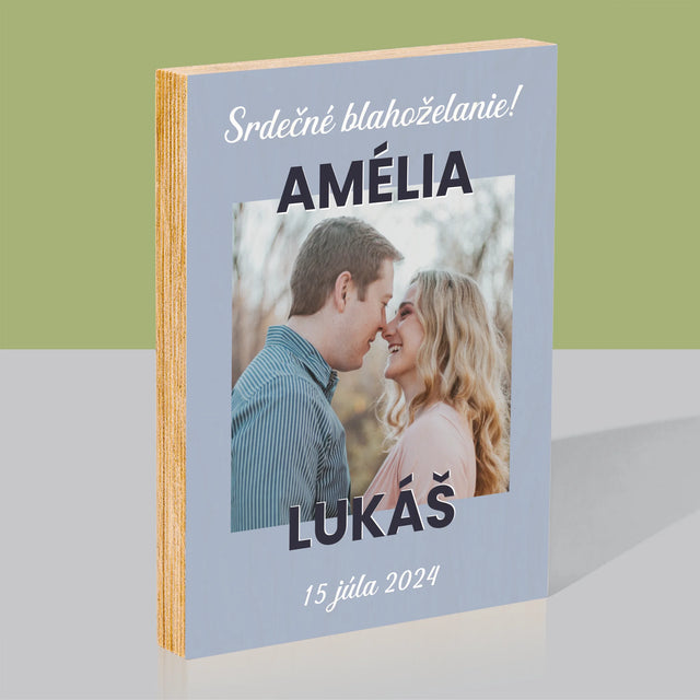 Fotografia A Podpis: Svadobné Blahoželanie - Tlač Na Drevo (Vertikálne)