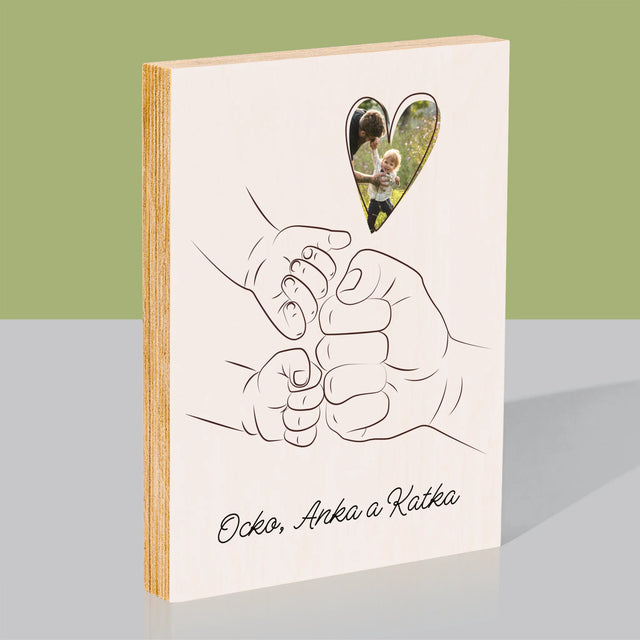 Fotografia A Podpis: Ocko Dieťa Rúčka - Tlač Na Drevo (Vertikálne)