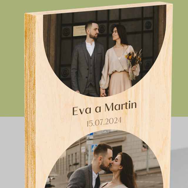 Fotokoláž: Dátum Svadby - Tlač Na Drevo (Vertikálne)