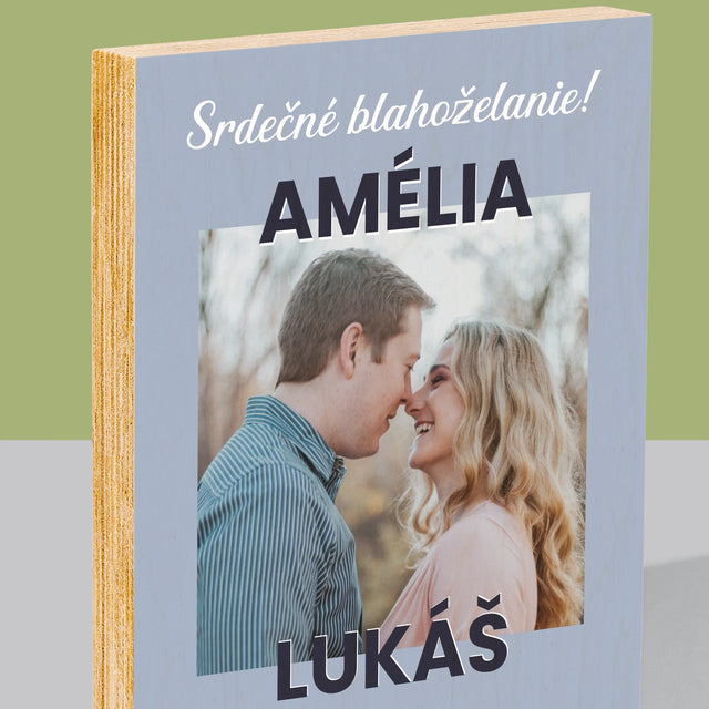 Fotografia A Podpis: Svadobné Blahoželanie - Tlač Na Drevo (Vertikálne)