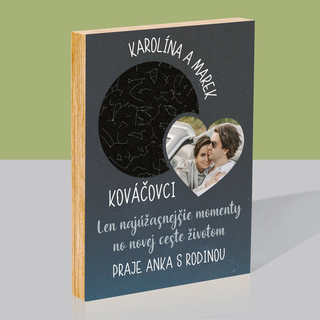 Mapa Hviezd: Nová Cesta Životom Svadba - Tlač Na Drevo (Vertikálne)