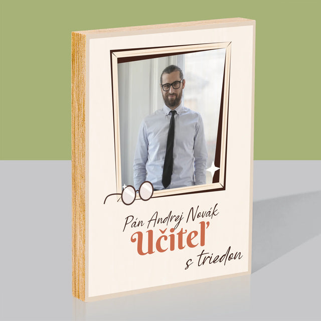 Fotografia A Podpis: Učiteľ S Triedou - Tlač Na Drevo (Vertikálne)