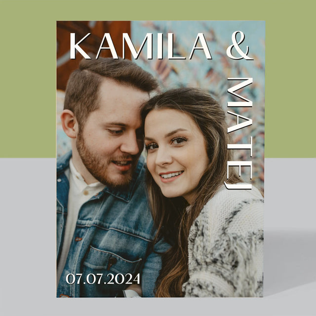Fotografia A Podpis: Mená Svadba - Tlač Na Drevo (Vertikálne)