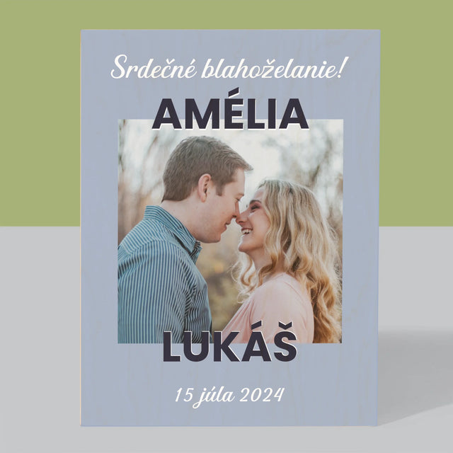 Fotografia A Podpis: Svadobné Blahoželanie - Tlač Na Drevo (Vertikálne)