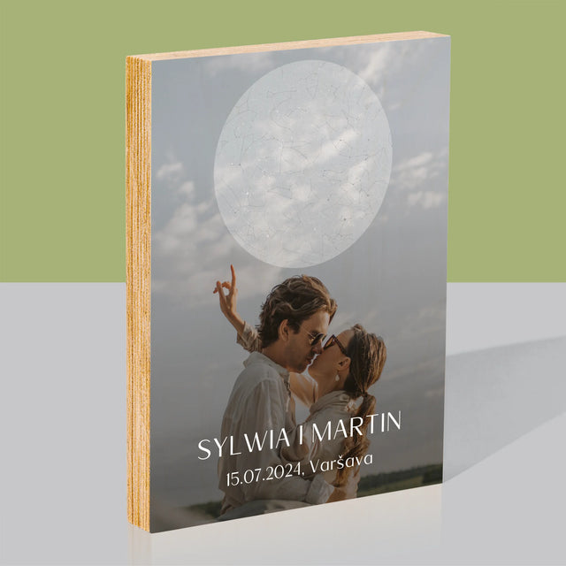 Mapa Hviezd: Svadba - Tlač Na Drevo (Vertikálne)