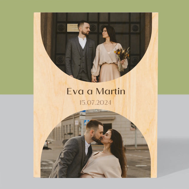 Fotokoláž: Dátum Svadby - Tlač Na Drevo (Vertikálne)