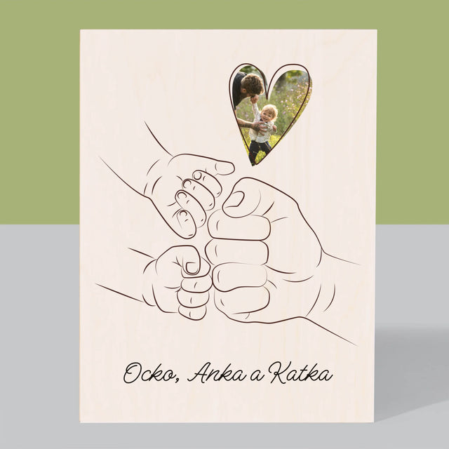 Fotografia A Podpis: Ocko Dieťa Rúčka - Tlač Na Drevo (Vertikálne)