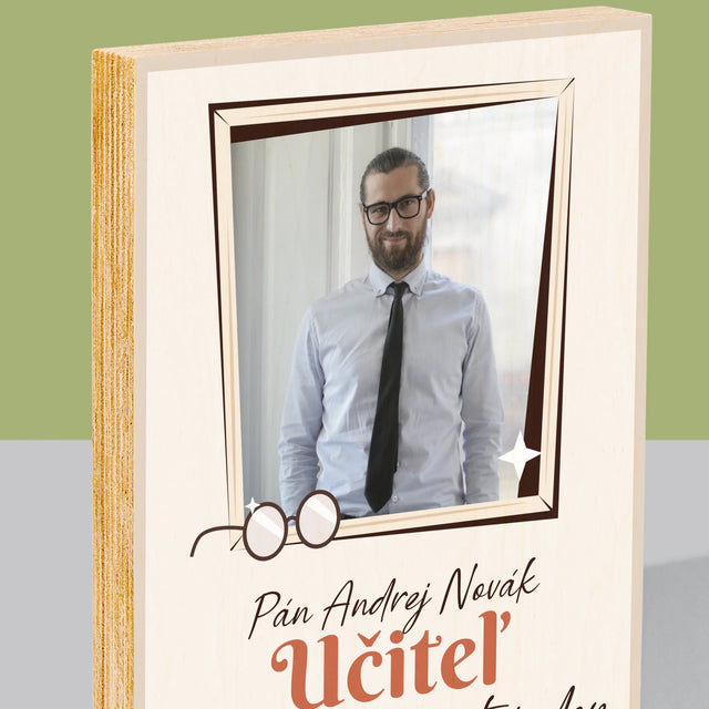 Fotografia A Podpis: Učiteľ S Triedou - Tlač Na Drevo (Vertikálne)