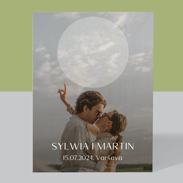 Mapa Hviezd: Svadba - Tlač Na Drevo (Vertikálne)