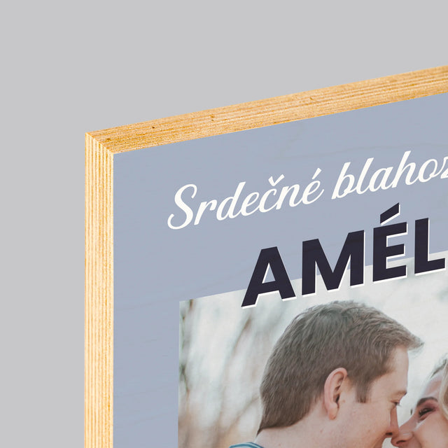 Fotografia A Podpis: Svadobné Blahoželanie - Tlač Na Drevo (Vertikálne)