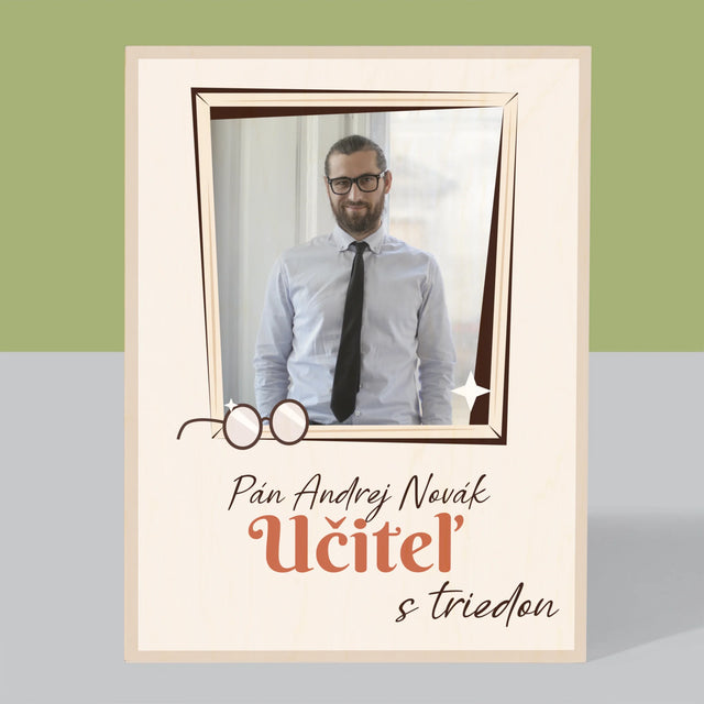 Fotografia A Podpis: Učiteľ S Triedou - Tlač Na Drevo (Vertikálne)