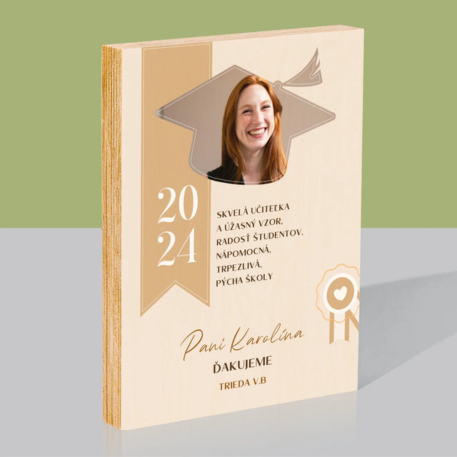 Fotografia A Podpis: Diplom Pre Učiteľa - Tlač Na Drevo (Vertikálne)