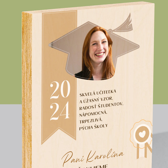 Fotografia A Podpis: Diplom Pre Učiteľa - Tlač Na Drevo (Vertikálne)