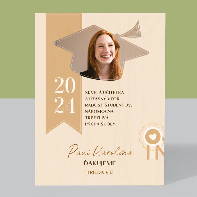 Fotografia A Podpis: Diplom Pre Učiteľa - Tlač Na Drevo (Vertikálne)