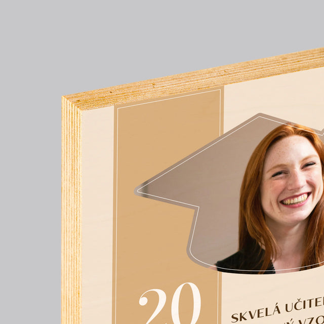 Fotografia A Podpis: Diplom Pre Učiteľa - Tlač Na Drevo (Vertikálne)