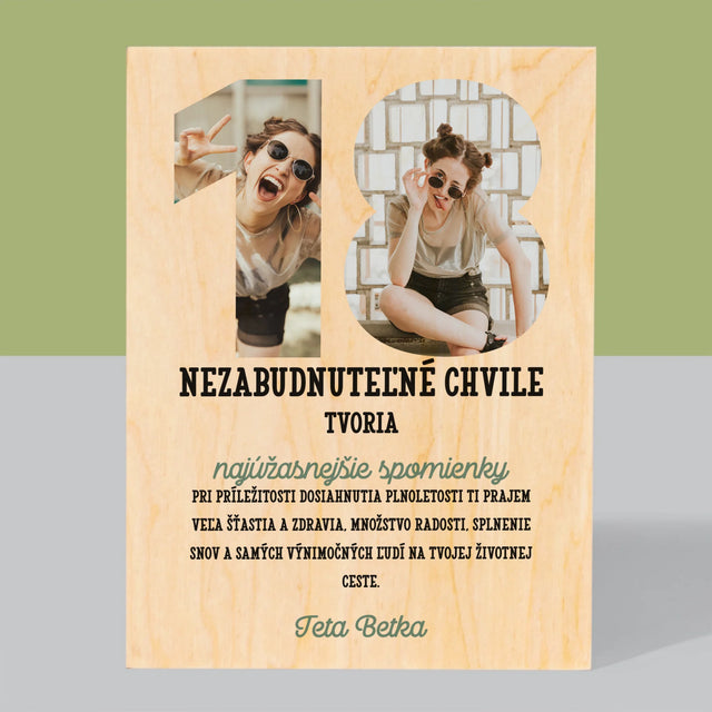 Slovo Z Fotografií: 18. Narodeniny - Tlač Na Drevo (Vertikálne)