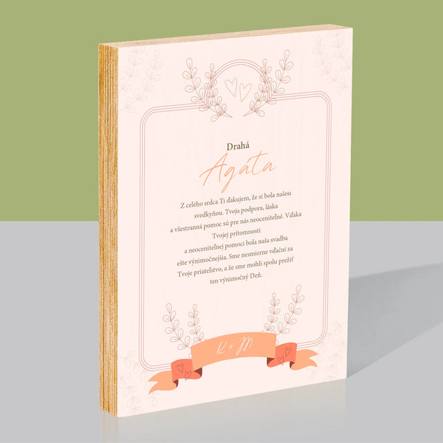 Meno A Podpis: Poďakovanie Pre Svedkyňu - Tlač Na Drevo (Vertikálne)