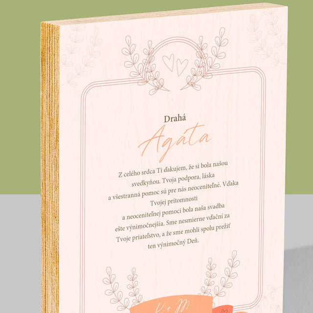 Meno A Podpis: Poďakovanie Pre Svedkyňu - Tlač Na Drevo (Vertikálne)