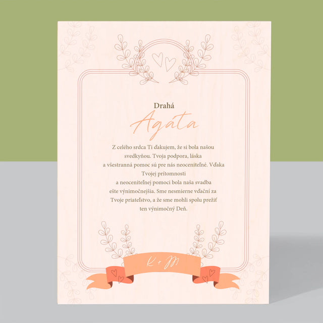 Meno A Podpis: Poďakovanie Pre Svedkyňu - Tlač Na Drevo (Vertikálne)