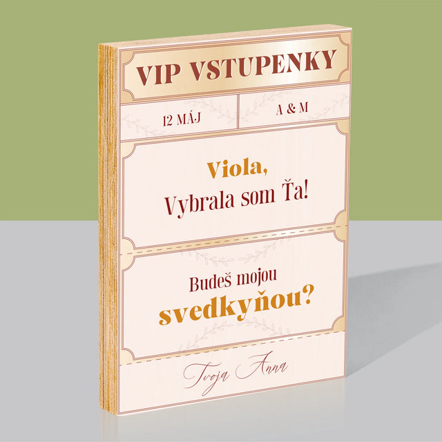 Meno A Podpis: Vip Vstupenky Svedkyňa - Tlač Na Drevo (Vertikálne)