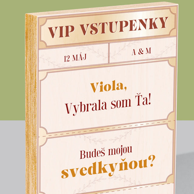 Meno A Podpis: Vip Vstupenky Svedkyňa - Tlač Na Drevo (Vertikálne)