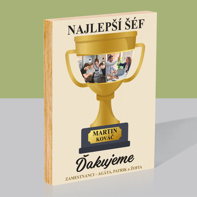 Fotokoláž: Pohár Pre Najlepšieho Šéfa - Tlač Na Drevo (Vertikálne)