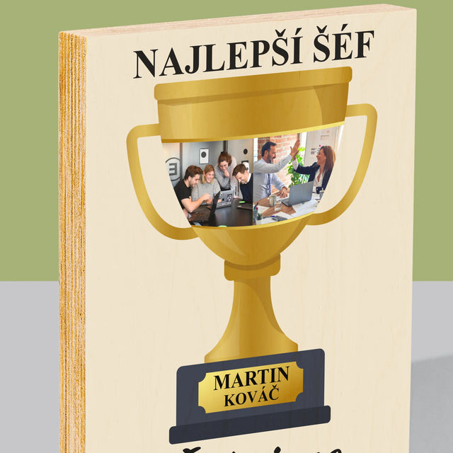 Fotokoláž: Pohár Pre Najlepšieho Šéfa - Tlač Na Drevo (Vertikálne)