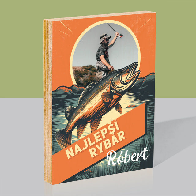Fotografia A Podpis: Najlepší Rybár - Tlač Na Drevo (Vertikálne)