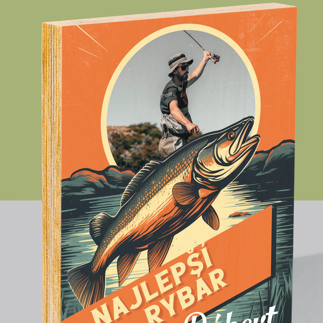 Fotografia A Podpis: Najlepší Rybár - Tlač Na Drevo (Vertikálne)