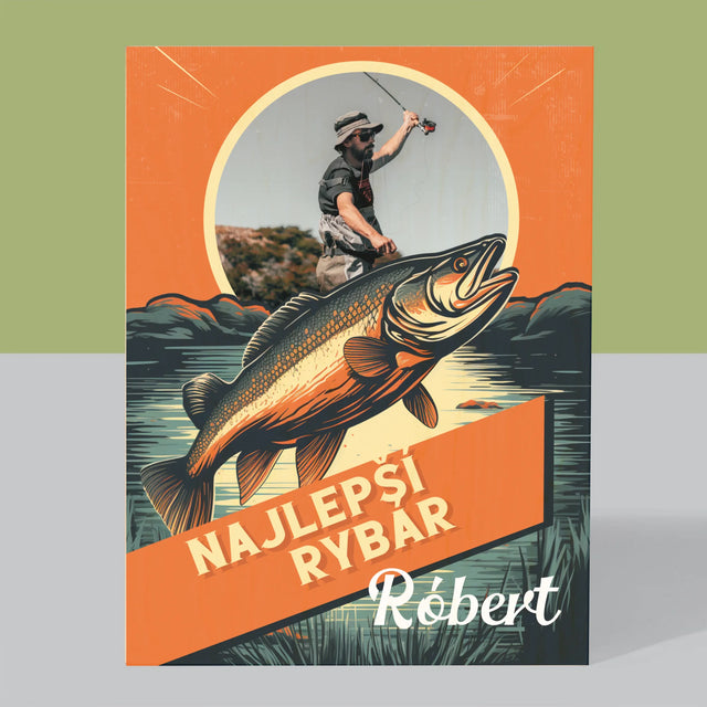 Fotografia A Podpis: Najlepší Rybár - Tlač Na Drevo (Vertikálne)