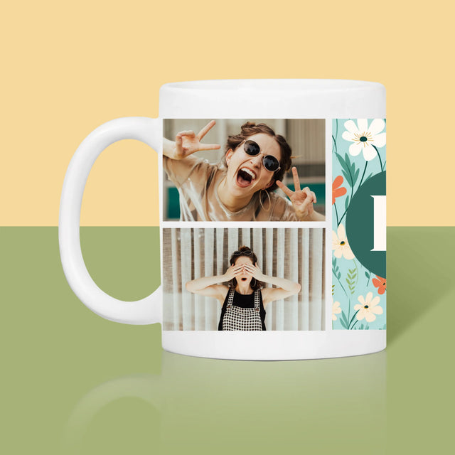 Fotokoláž: Kvetinový Monogram - Hrnček