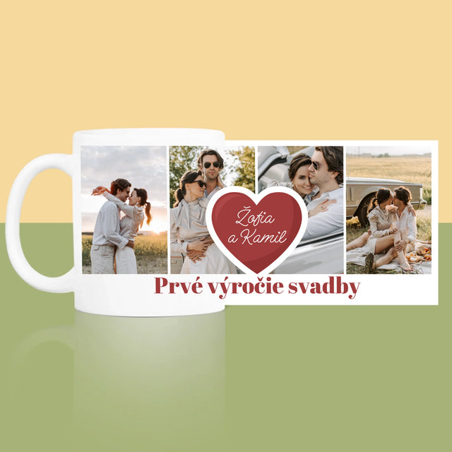 Fotokoláž: Prvé Výročie Srdce - Hrnček