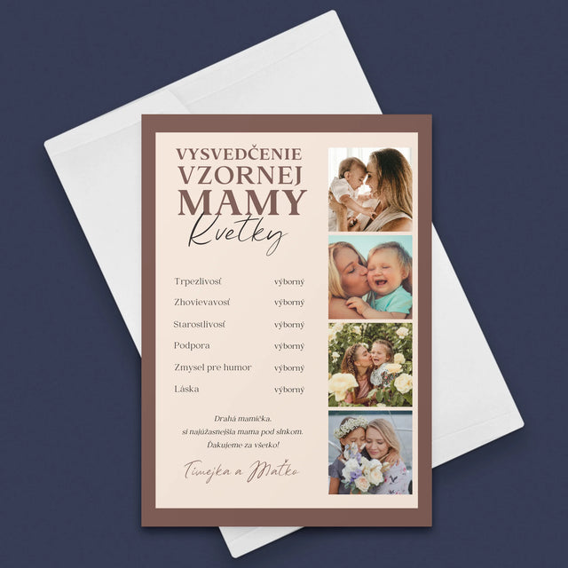 Fotokoláž: Vysvedčenie Vzornej Mamy - Kartička S Prianiami
