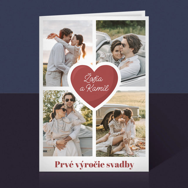Fotokoláž: Prvé Výročie Srdce - Kartička S Prianiami