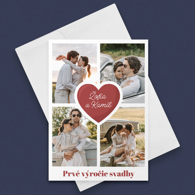 Fotokoláž: Prvé Výročie Srdce - Kartička S Prianiami
