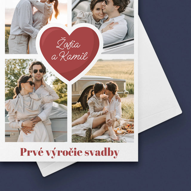 Fotokoláž: Prvé Výročie Srdce - Kartička S Prianiami