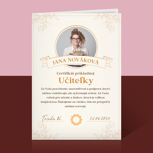 Fotografia A Podpis: Certifikát Príkladnej Učiteľky - Kartička S Prianiami