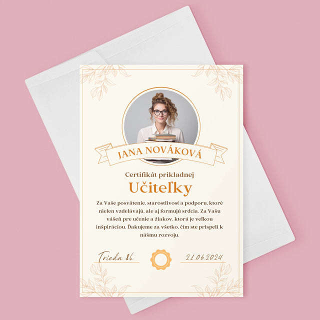 Fotografia A Podpis: Certifikát Príkladnej Učiteľky - Kartička S Prianiami