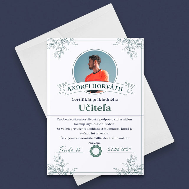 Fotografia A Podpis: Certifikát Príkladného Učiteľa - Kartička S Prianiami