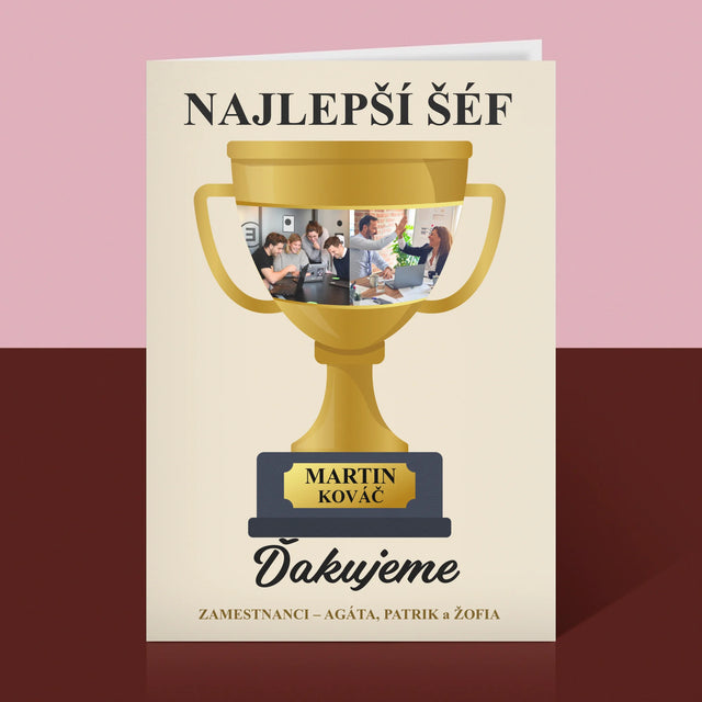 Fotokoláž: Pohár Pre Najlepšieho Šéfa - Kartička S Prianiami
