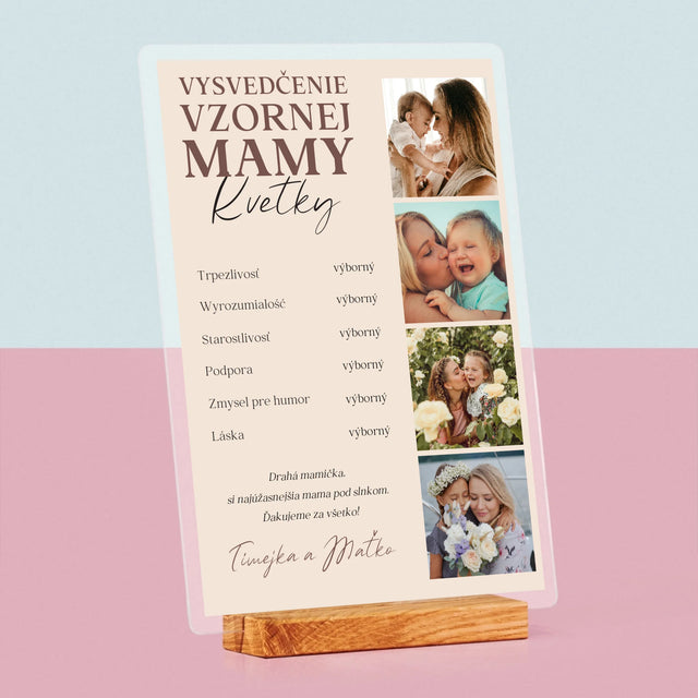 Fotokoláž: Vysvedčenie Vzornej Mamy - Tlač Na Akrylové Sklo (Vertikálne)