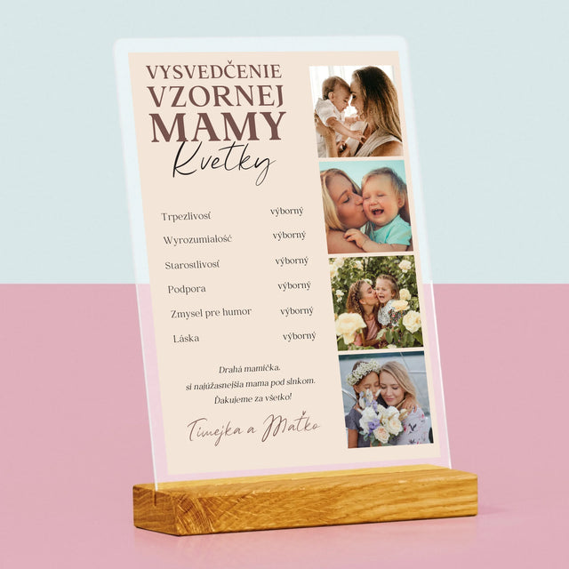 Fotokoláž: Vysvedčenie Vzornej Mamy - Tlač Na Akrylové Sklo (Vertikálne)